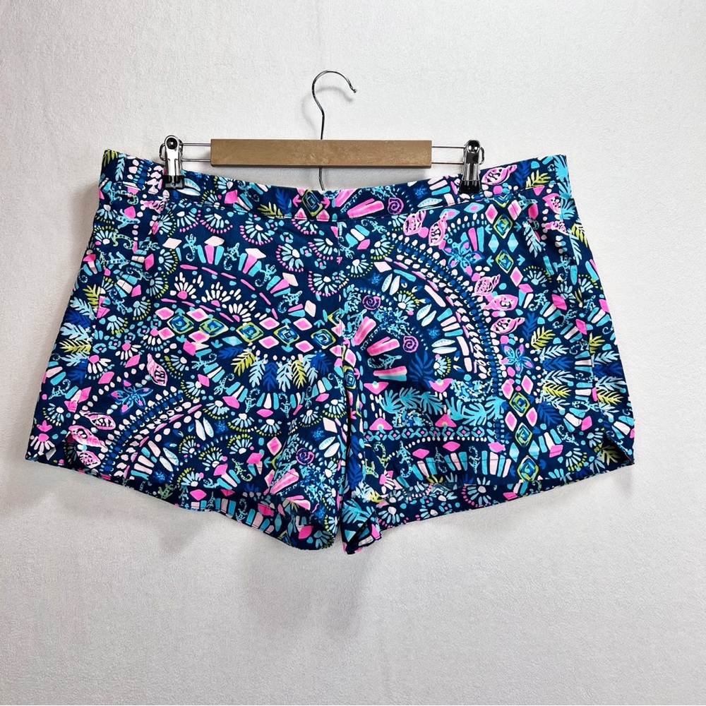 LILLY PULITZER‎ Ocean View Shorts Glow & Flow Inky Blue Pink Size XL